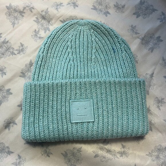 Acne Studios Mint Green Face Patch Beanie - Picture 1 of 5